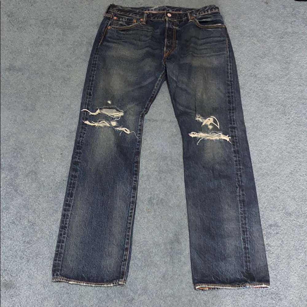 Levi 501 Ripped Blue Jeans